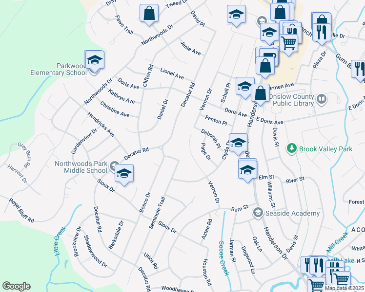 map of restaurants, bars, coffee shops, grocery stores, and more near 798 Seminole Trail in Jacksonville
