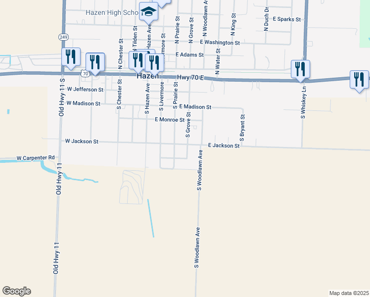 map of restaurants, bars, coffee shops, grocery stores, and more near 282 Harrison Street in Hazen