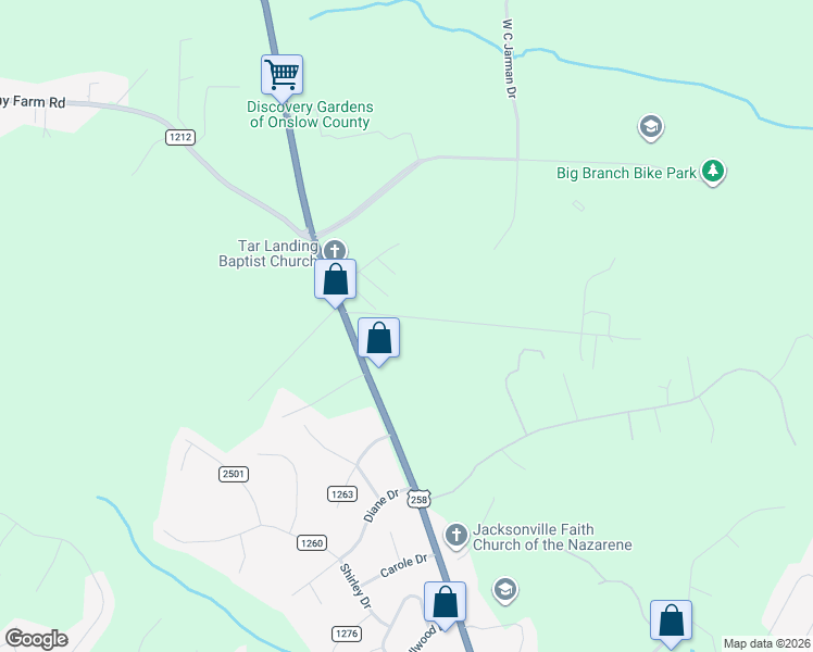 map of restaurants, bars, coffee shops, grocery stores, and more near 1030 Old Tar Landing Road in Jacksonville