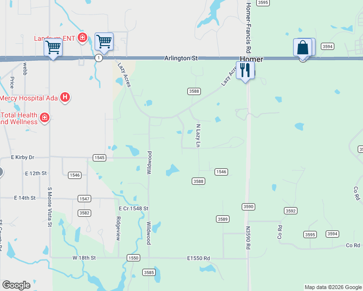 map of restaurants, bars, coffee shops, grocery stores, and more near 14496 3588 in Ada