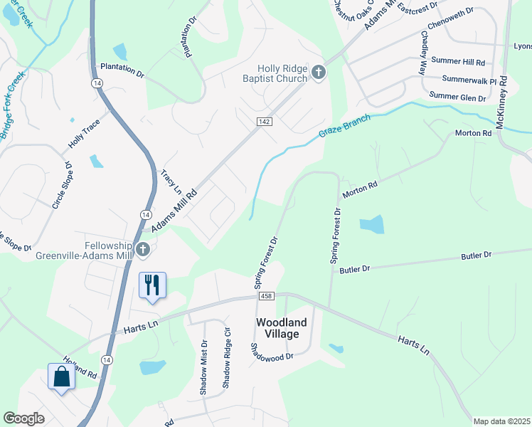 map of restaurants, bars, coffee shops, grocery stores, and more near 344 Spring Forest Drive in Simpsonville