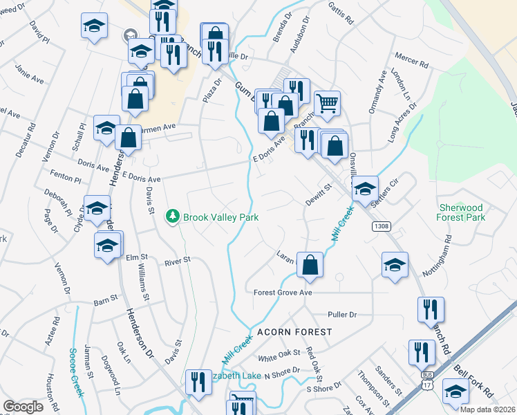 map of restaurants, bars, coffee shops, grocery stores, and more near 370 Bracken Place in Jacksonville