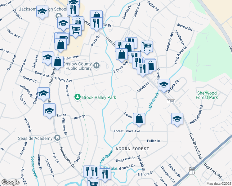 map of restaurants, bars, coffee shops, grocery stores, and more near 140 Greenford Place in Jacksonville