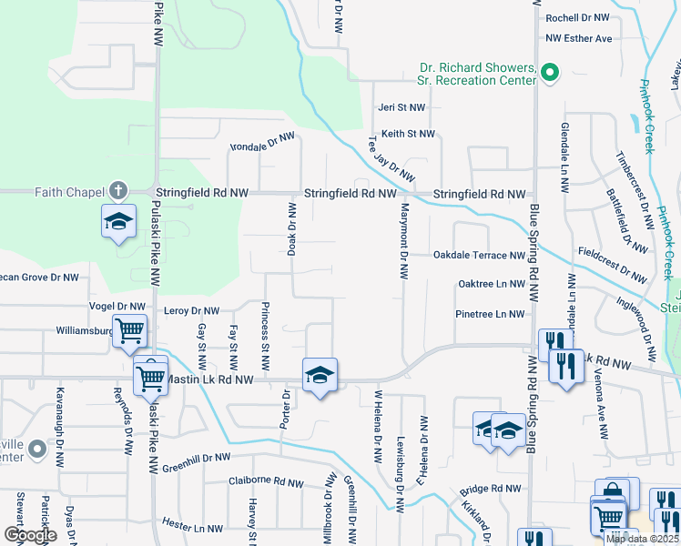 map of restaurants, bars, coffee shops, grocery stores, and more near 3006 Forsythe Drive Northwest in Huntsville
