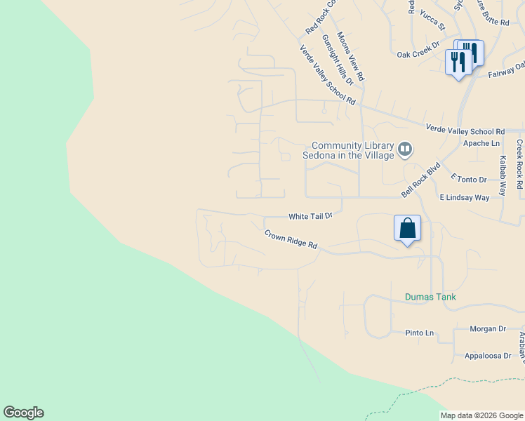 map of restaurants, bars, coffee shops, grocery stores, and more near 145 Vía Del Viento in Sedona