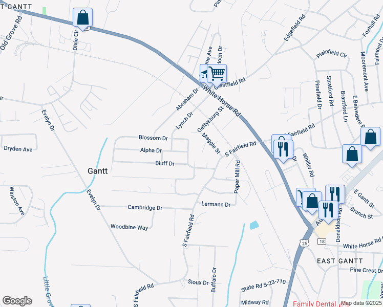 map of restaurants, bars, coffee shops, grocery stores, and more near 20 Drummond Court in Greenville