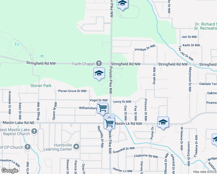 map of restaurants, bars, coffee shops, grocery stores, and more near 3705 Pulaski Pike Northwest in Huntsville