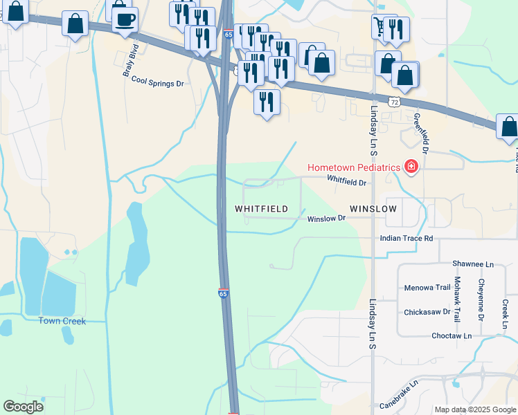 map of restaurants, bars, coffee shops, grocery stores, and more near 209 South Whitfield Drive in Athens