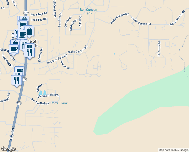 map of restaurants, bars, coffee shops, grocery stores, and more near 24-32 Lookout Drive in Sedona