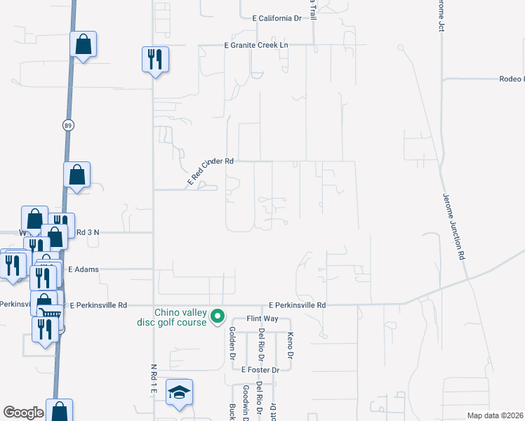 map of restaurants, bars, coffee shops, grocery stores, and more near 2000 North Branding Iron Lane in Chino Valley