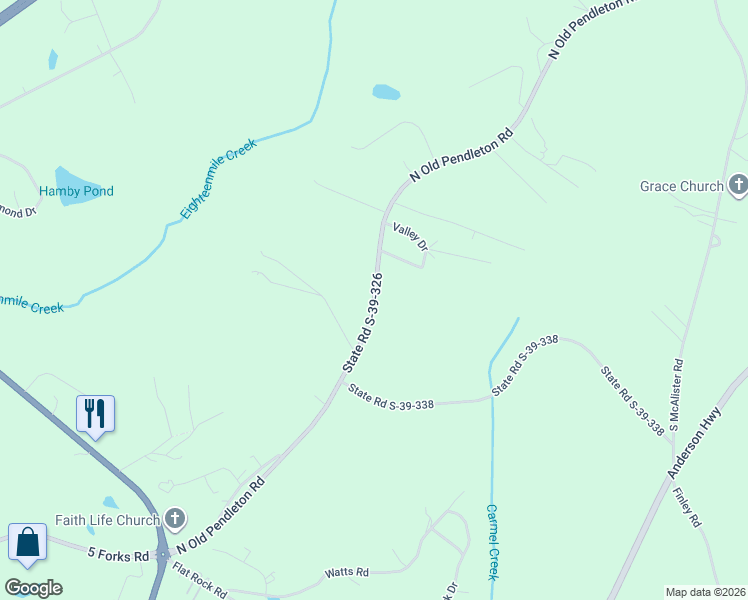 map of restaurants, bars, coffee shops, grocery stores, and more near 930 North Old Pendleton Road in Liberty