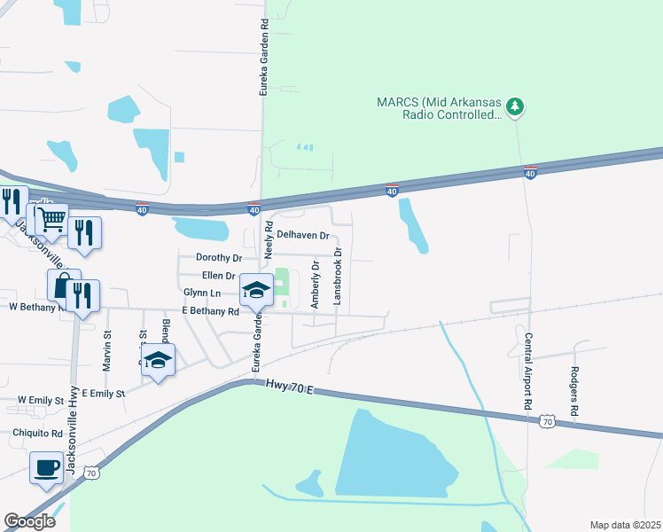 map of restaurants, bars, coffee shops, grocery stores, and more near 6714 Medford Lane in North Little Rock