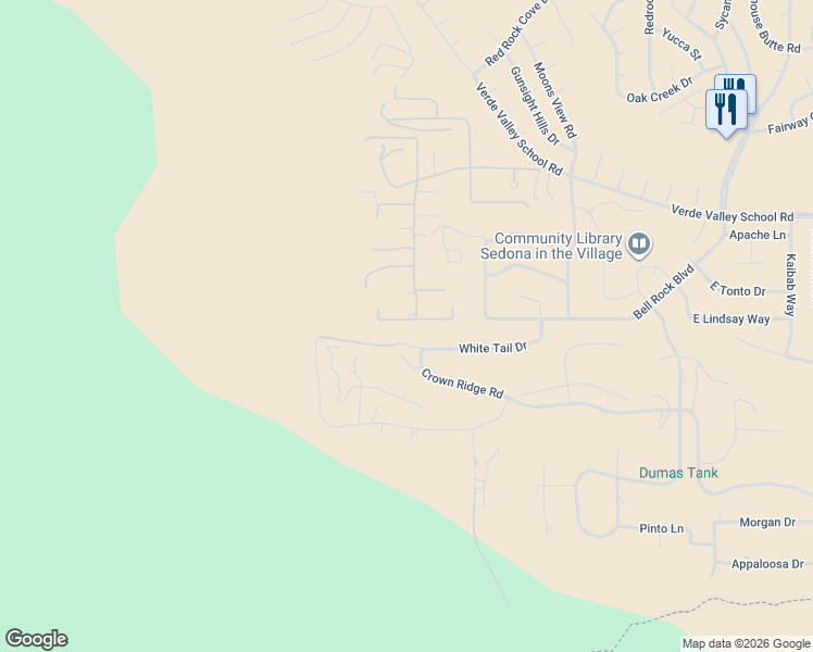 map of restaurants, bars, coffee shops, grocery stores, and more near 145 Vía Del Viento in Sedona