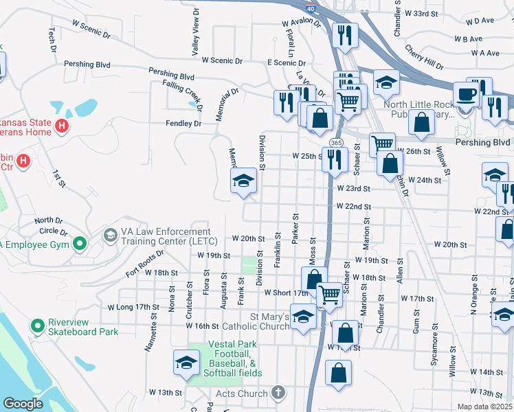 map of restaurants, bars, coffee shops, grocery stores, and more near 1400 West 22nd Street in North Little Rock