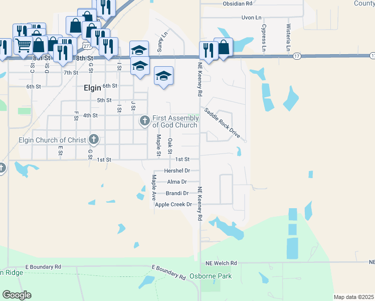 map of restaurants, bars, coffee shops, grocery stores, and more near 1206 2nd Place in Elgin