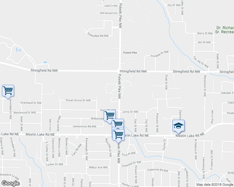 map of restaurants, bars, coffee shops, grocery stores, and more near 3705 Pulaski Pike Northwest in Huntsville
