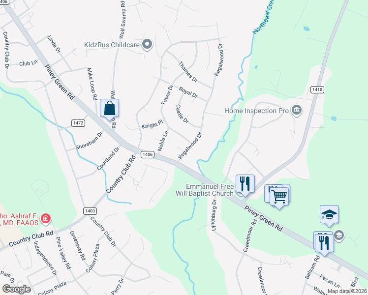 map of restaurants, bars, coffee shops, grocery stores, and more near 203 Regalwood Drive in Jacksonville
