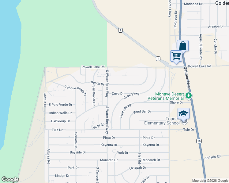 map of restaurants, bars, coffee shops, grocery stores, and more near 4769 Cove Drive in Topock