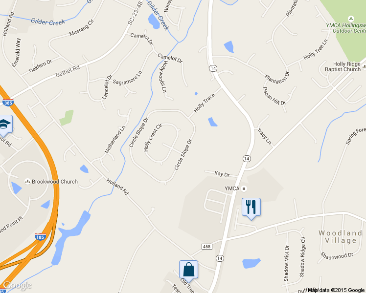 map of restaurants, bars, coffee shops, grocery stores, and more near 303 Circle Slope Drive in Simpsonville