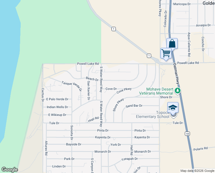 map of restaurants, bars, coffee shops, grocery stores, and more near 4769 Cove Drive in Topock