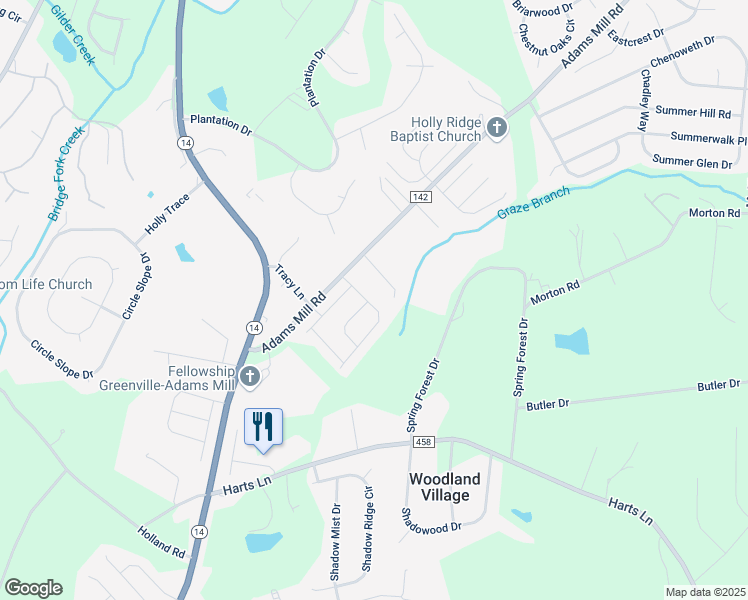 map of restaurants, bars, coffee shops, grocery stores, and more near 201 Nearmeadows Way in Simpsonville