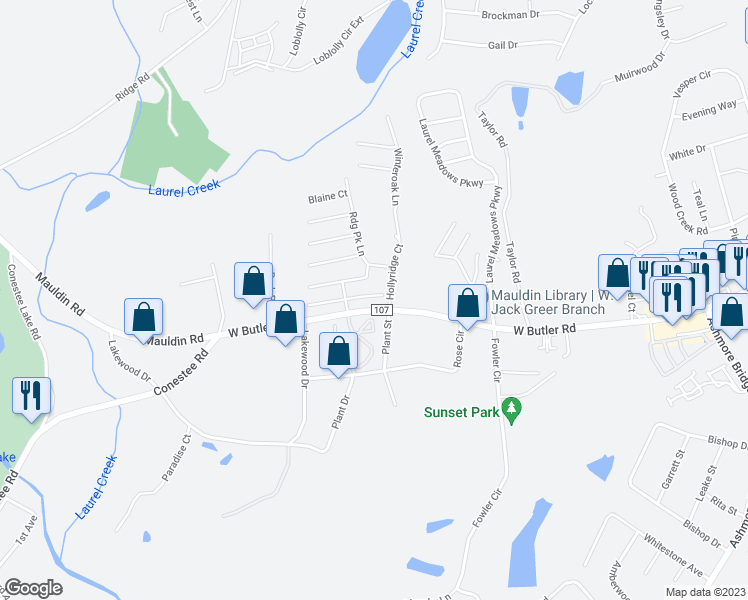 map of restaurants, bars, coffee shops, grocery stores, and more near 2 Plant Street in Greenville
