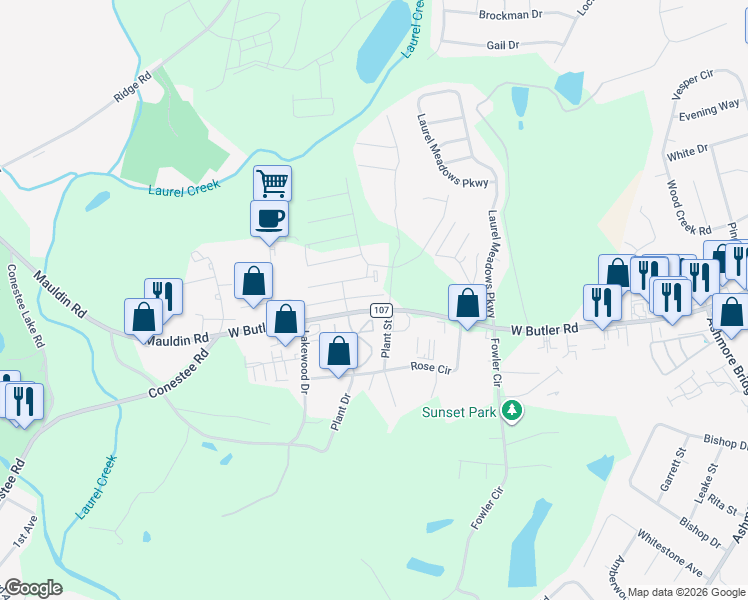 map of restaurants, bars, coffee shops, grocery stores, and more near 2 Plant Street in Greenville
