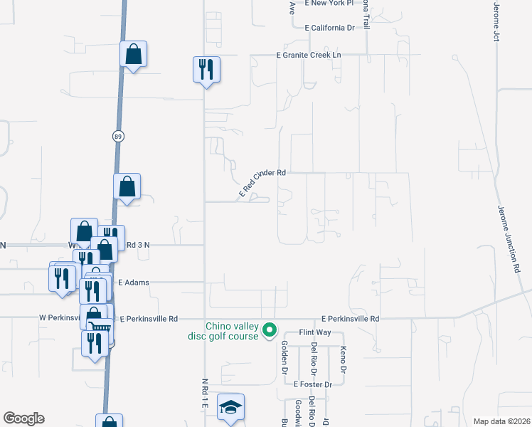 map of restaurants, bars, coffee shops, grocery stores, and more near 1244 East Red Cinder Road in Chino Valley