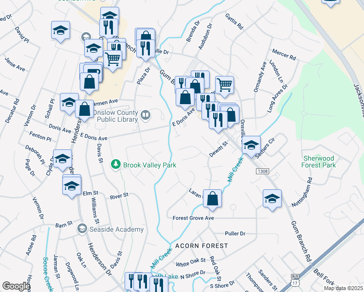 map of restaurants, bars, coffee shops, grocery stores, and more near 370 Bracken Place in Jacksonville