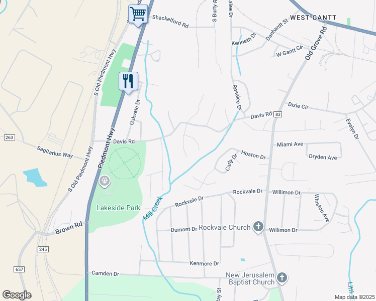map of restaurants, bars, coffee shops, grocery stores, and more near 505 Davis Road in Piedmont