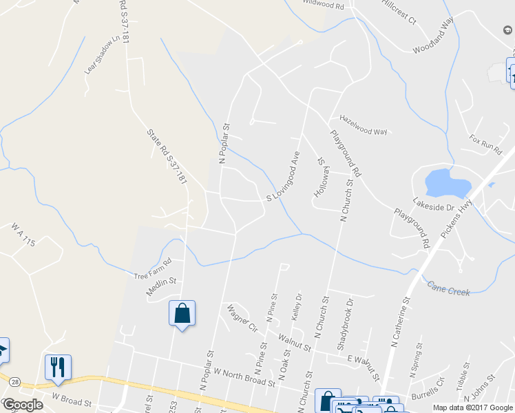 map of restaurants, bars, coffee shops, grocery stores, and more near 505 South Lovingood Avenue in Walhalla