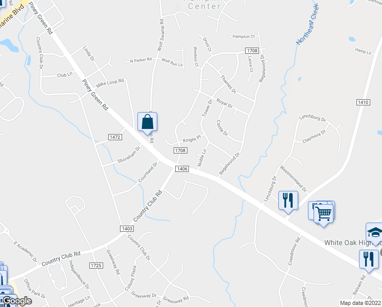 map of restaurants, bars, coffee shops, grocery stores, and more near 205 Noble Court in Jacksonville