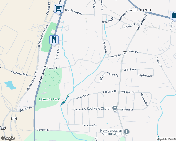 map of restaurants, bars, coffee shops, grocery stores, and more near 238 Kahlen Court in Gantt