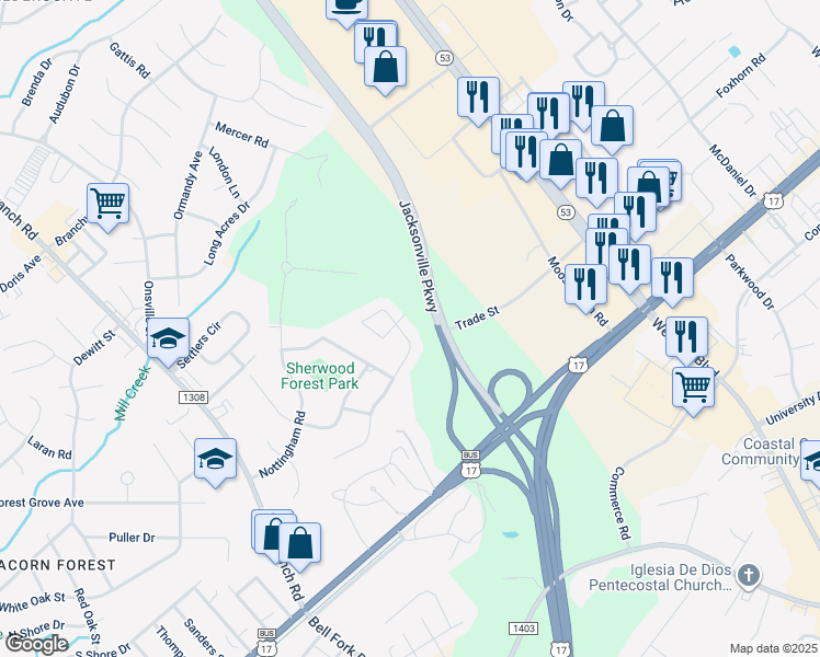 map of restaurants, bars, coffee shops, grocery stores, and more near 314 King Richard Court in Jacksonville
