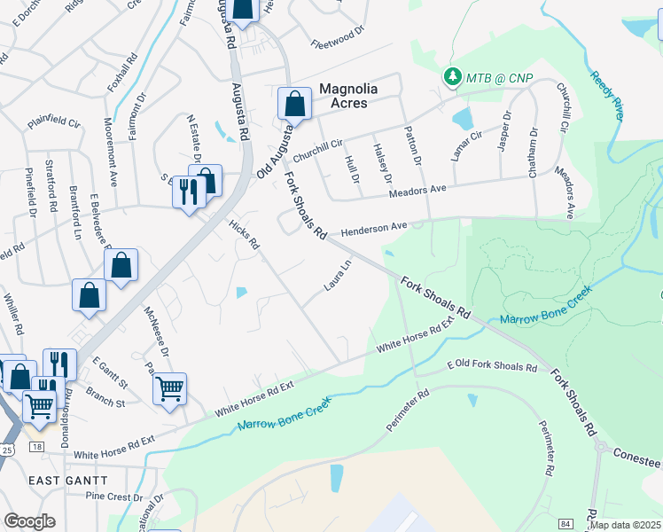 map of restaurants, bars, coffee shops, grocery stores, and more near 14 Laura Lane in Greenville