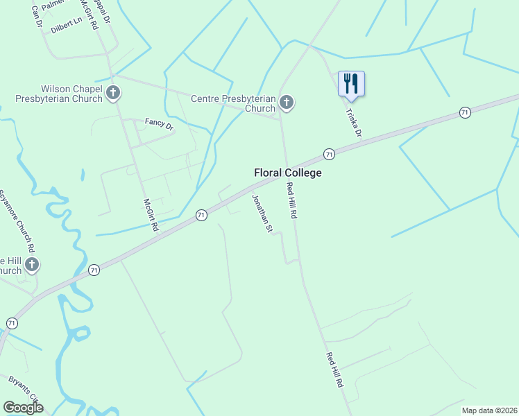 map of restaurants, bars, coffee shops, grocery stores, and more near Jonathan Street in Maxton
