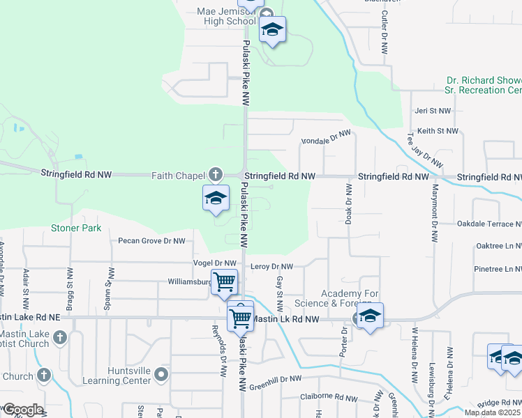 map of restaurants, bars, coffee shops, grocery stores, and more near 3912 Pulaski Pike Northwest in Huntsville