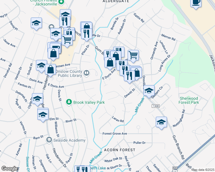 map of restaurants, bars, coffee shops, grocery stores, and more near 27 East Doris Avenue in Jacksonville