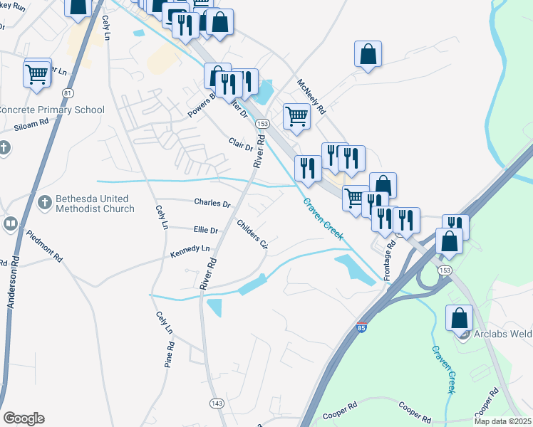 map of restaurants, bars, coffee shops, grocery stores, and more near 3104 River Road in Piedmont