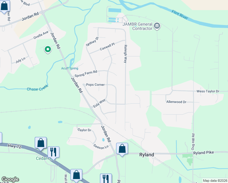 map of restaurants, bars, coffee shops, grocery stores, and more near 245 Pops Corner in Huntsville