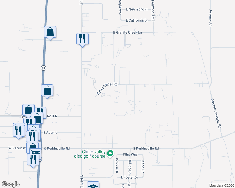 map of restaurants, bars, coffee shops, grocery stores, and more near 1280 East Red Cinder Road in Chino Valley