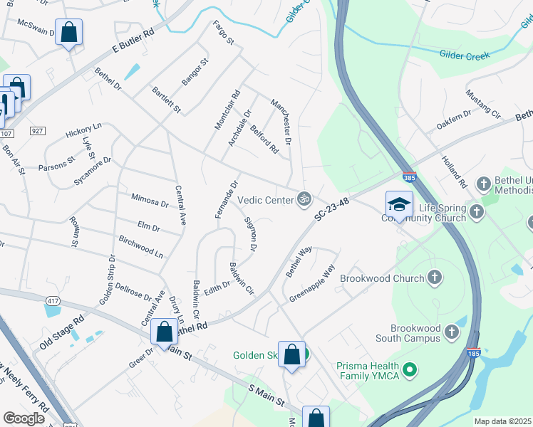 map of restaurants, bars, coffee shops, grocery stores, and more near 5 Ramey Court in Mauldin