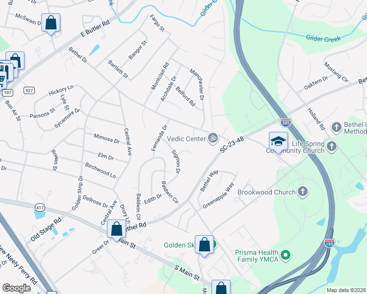 map of restaurants, bars, coffee shops, grocery stores, and more near 5 Ramey Court in Mauldin