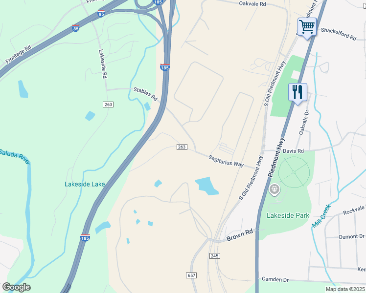 map of restaurants, bars, coffee shops, grocery stores, and more near 1 Old Lakeside Road in Piedmont