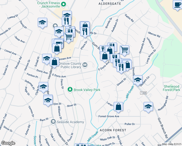 map of restaurants, bars, coffee shops, grocery stores, and more near 51 Doris Avenue East in Jacksonville