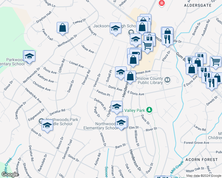 map of restaurants, bars, coffee shops, grocery stores, and more near 305 Doris Avenue in Jacksonville