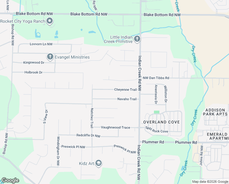 map of restaurants, bars, coffee shops, grocery stores, and more near 114 Cheyenne Trail in Huntsville