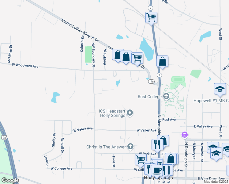 map of restaurants, bars, coffee shops, grocery stores, and more near 300-428 Rencher Drive in Holly Springs