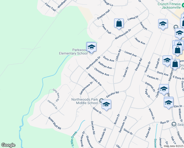 map of restaurants, bars, coffee shops, grocery stores, and more near 1106 Hendricks Avenue in Jacksonville