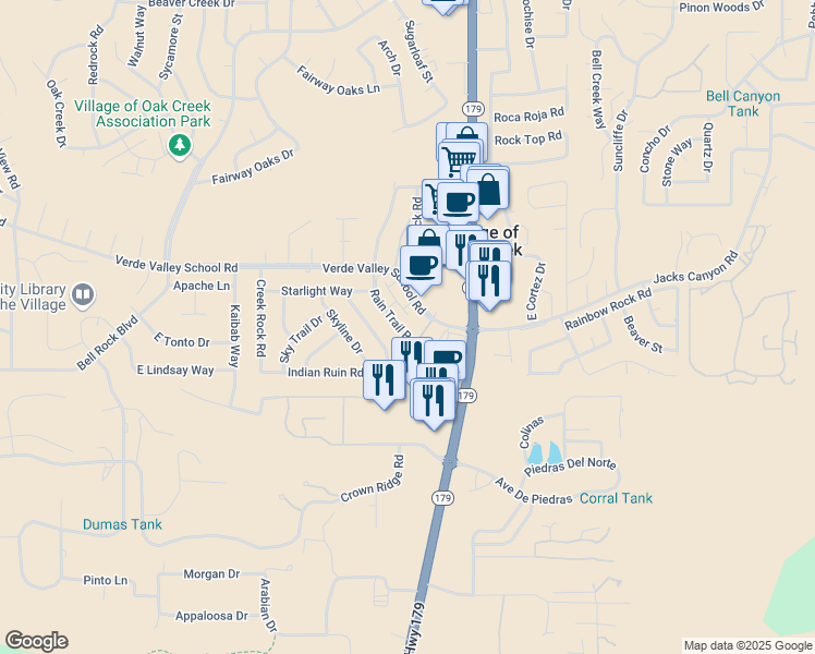 map of restaurants, bars, coffee shops, grocery stores, and more near 137 Verde Valley School Road in Sedona